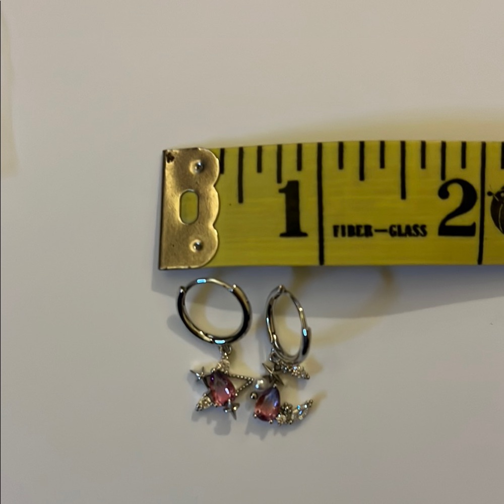 Silver Hoop Earrings with Pink Gemstones
